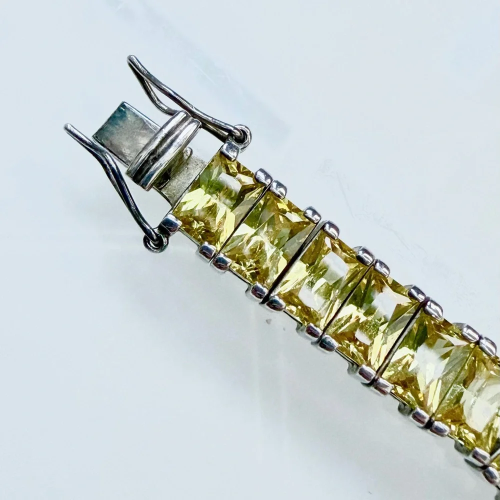 Dazzling Sterling Silver 925 Yellow Gemstone Tennis Bracelet Box Clasp - Picture 6 of 8